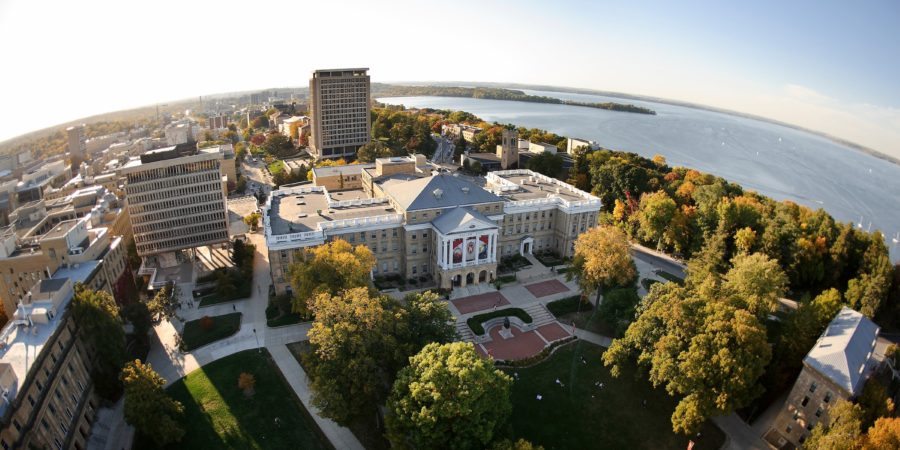 An aerial photo of the campus of the University of Wisconsin-Madison.