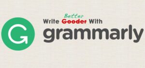 Grammarly ad with logo and the text 