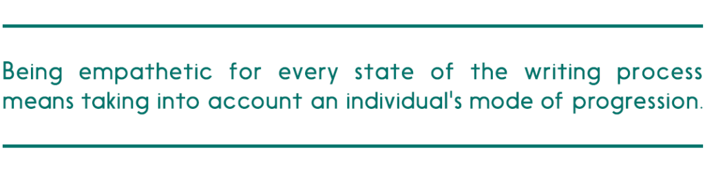 pull quote reads, "Being empathetic for every state of the writing process means taking into account an individual's mode of progression."