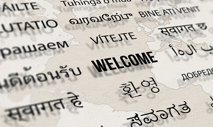 The word “welcome” printed in different languages in black text on a white background.