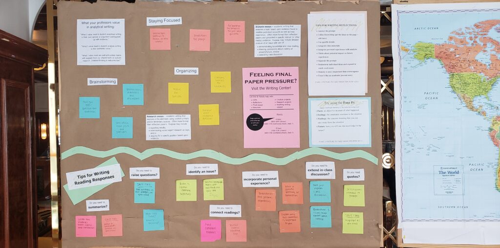 Image of a bulletin board with writing tips