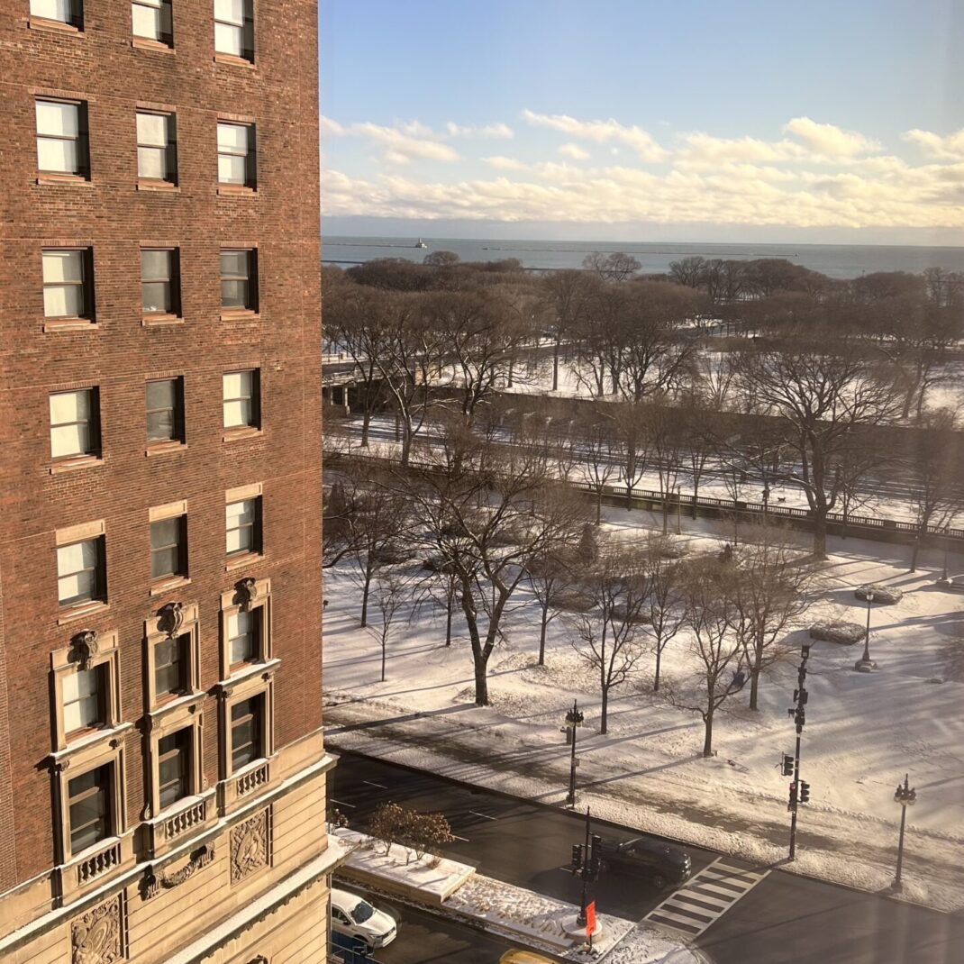 the view onto Lake Michigan from one of the CCCC hotels, February 2022