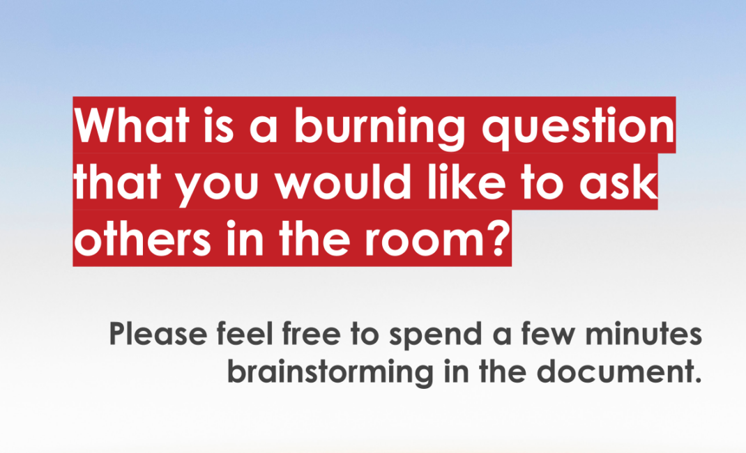 "What is a burning question that you would like to ask others in the room?"