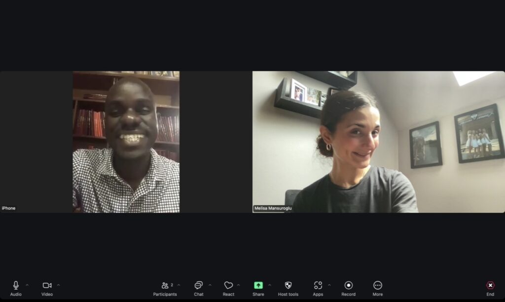 Screenshot of a Zoom meeting between two people.