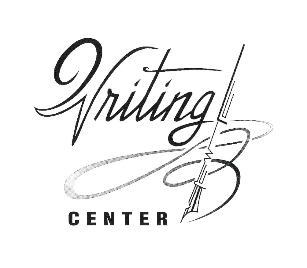 an early version of the Writing Center logo featuring a line drawing of a fountain pen and some ink swirls 